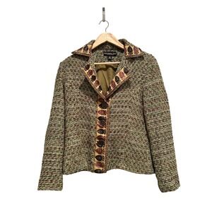 Monterey Bay Green‎ Tweed Blazer Embroidered Jacket 10 Boho Leaf Earthy Workwear